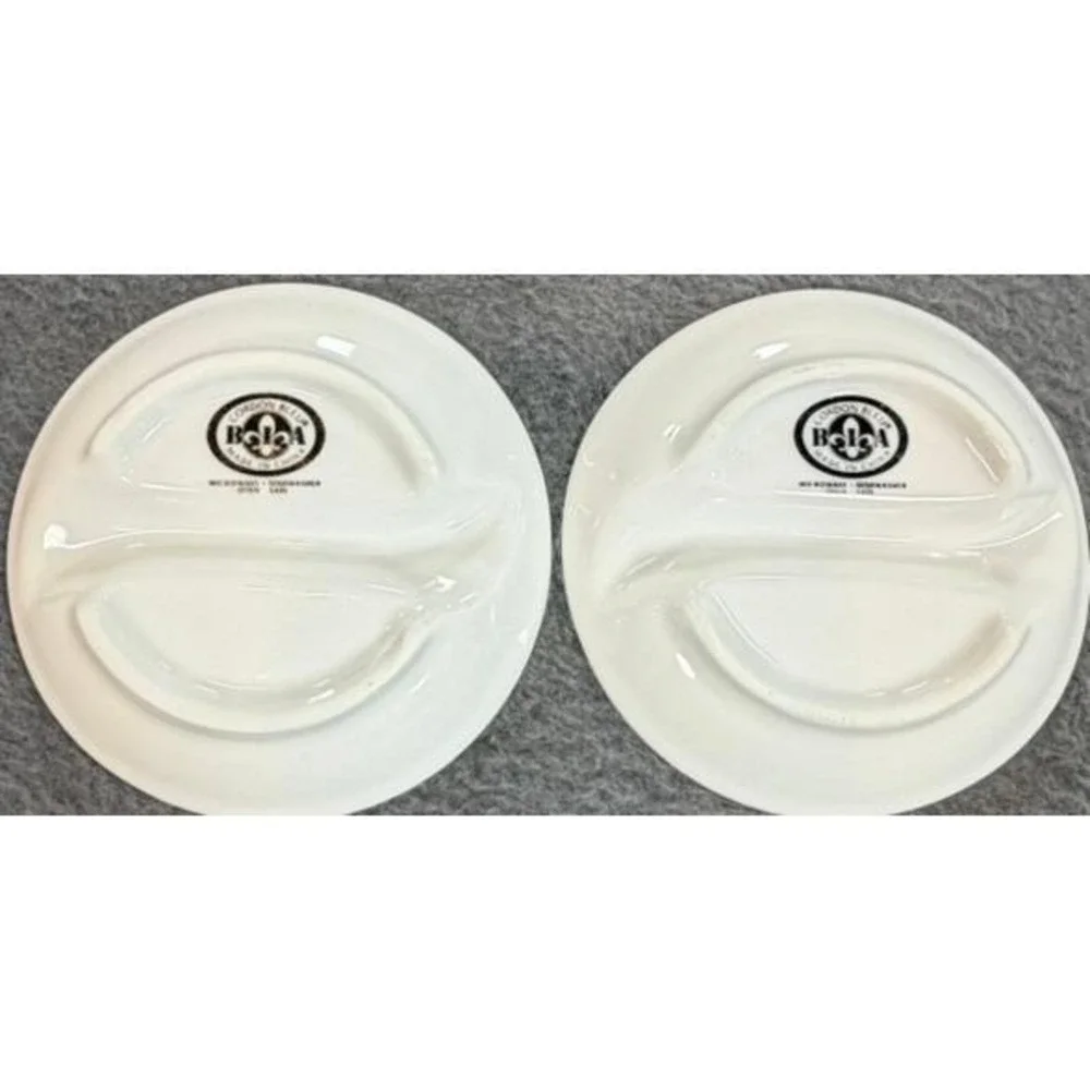 BIA Cordon Bleu White Porcelain Divided Dipping Bowls Set of 2 S-Curve Dishes